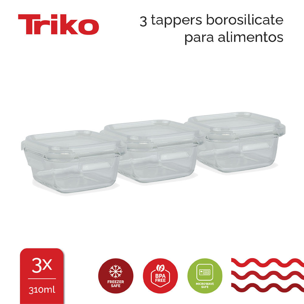 Set de 3 Contenedores de Vidrio Borosilicato 310ml