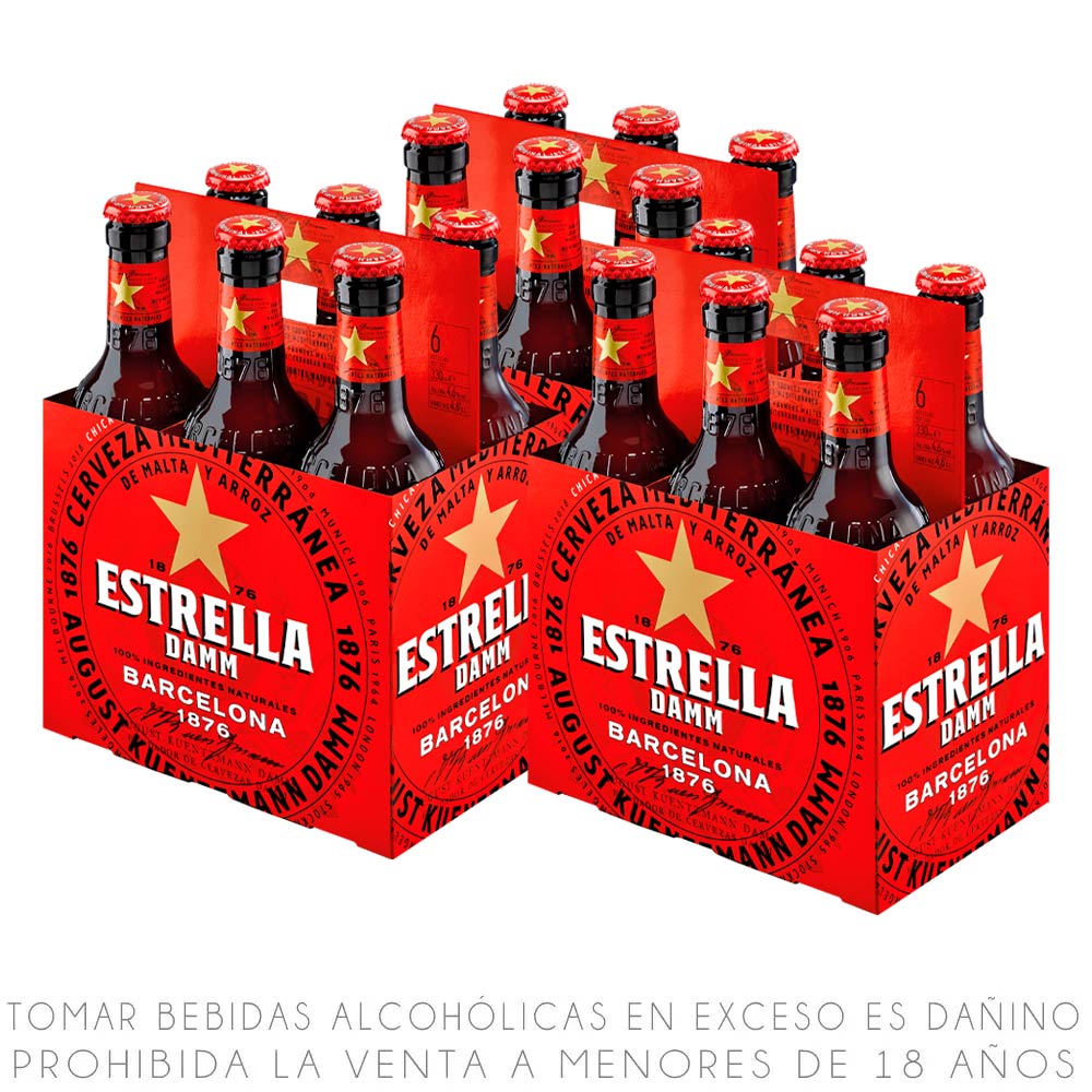 Sixpack x3 Cerveza Estrella Damm Botella 330ml