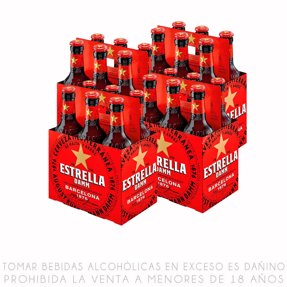 Sixpack x4 Cerveza Estrella Damm Botella 330ml