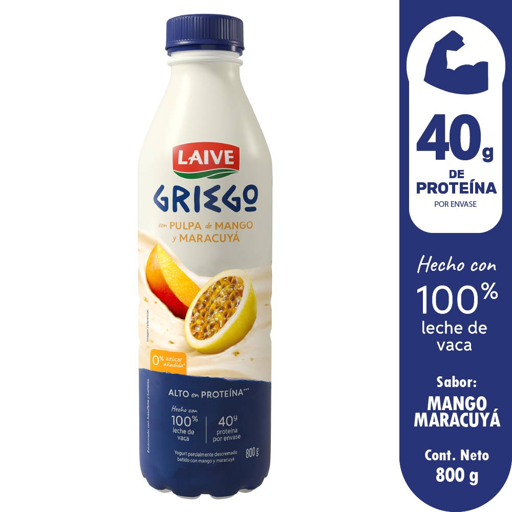 Yogurt Batido Laive Griego Sabor Mango Maracuyá 800g