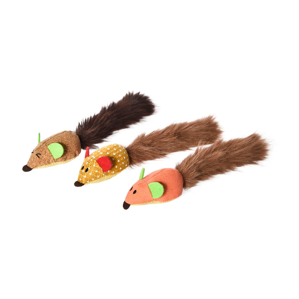 Pack x3 Juguete Gato Pet's Fun Ratoncitos con Cola Catnip
