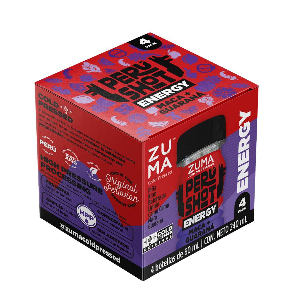 Fourpack Jugo Cold Pressed Zuma Perú Shot Energy Botella 60ml
