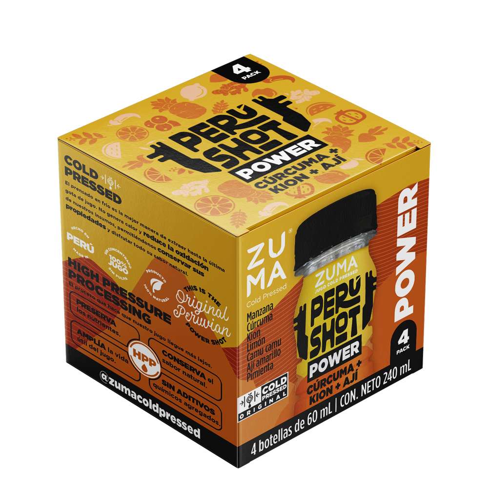 Fourpack Jugo Cold Pressed Zuma Perú Shot Power Botella 60ml