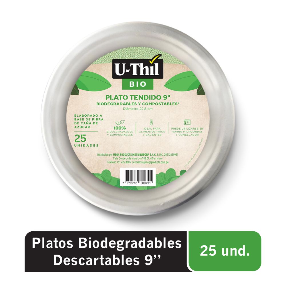 Platos Tendidos Biodegradables U-Thil 9" 25un