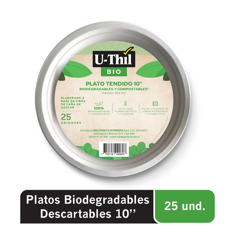 Platos Tendidos Biodegradables U-Thil 10" 25un