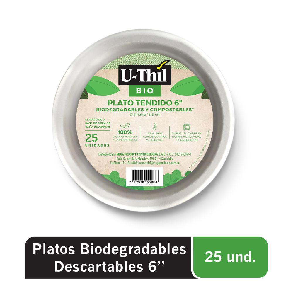 Platos Tendidos Biodegradables U-Thil 6" 25un
