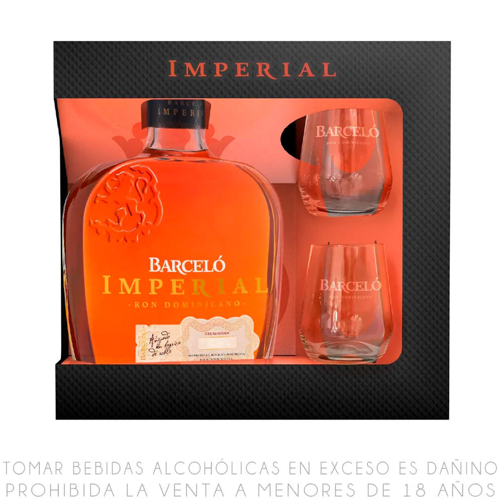 Pack Barceló: Ron Imperial Botella 750ml + 2 Vasos