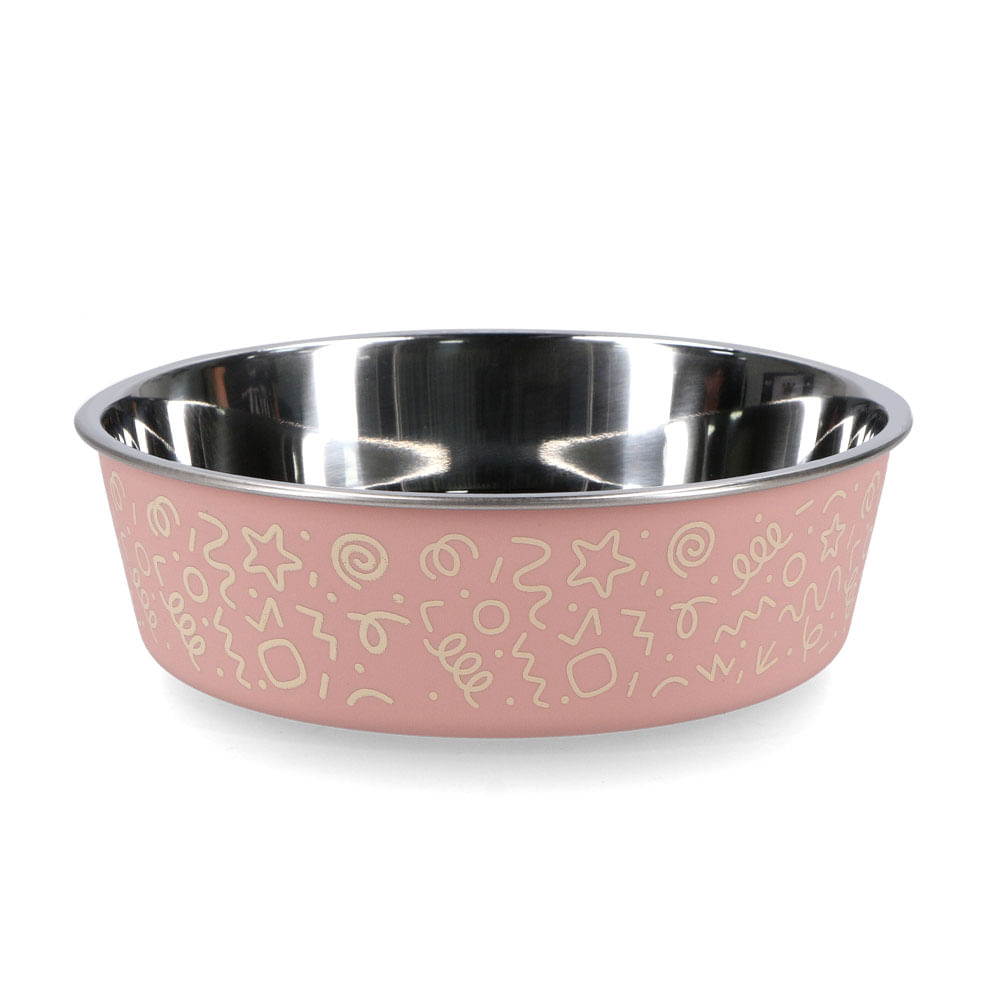 Plato Pet's Fun Acero Inoxidable 450ml Figuras Rosa