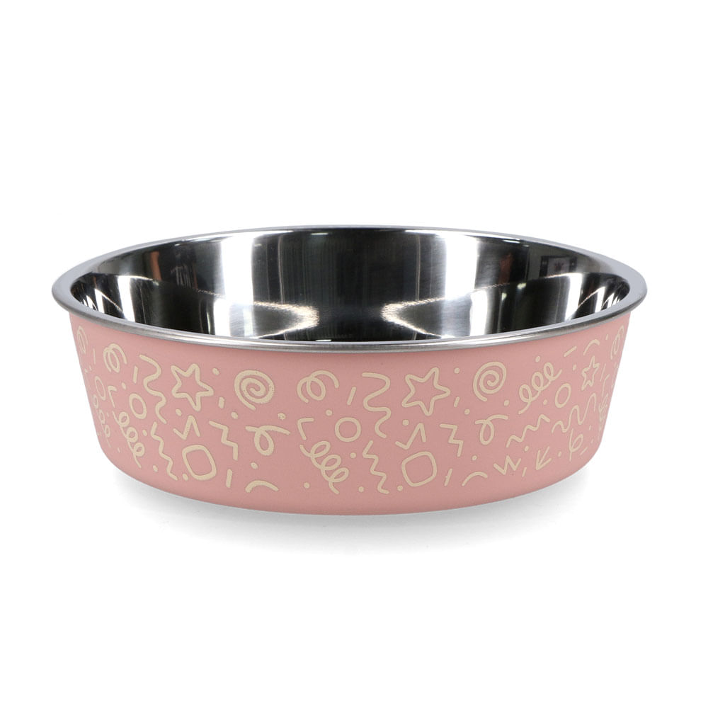Plato Pet's Fun Acero Inoxidable 820ml Figuras Rosa