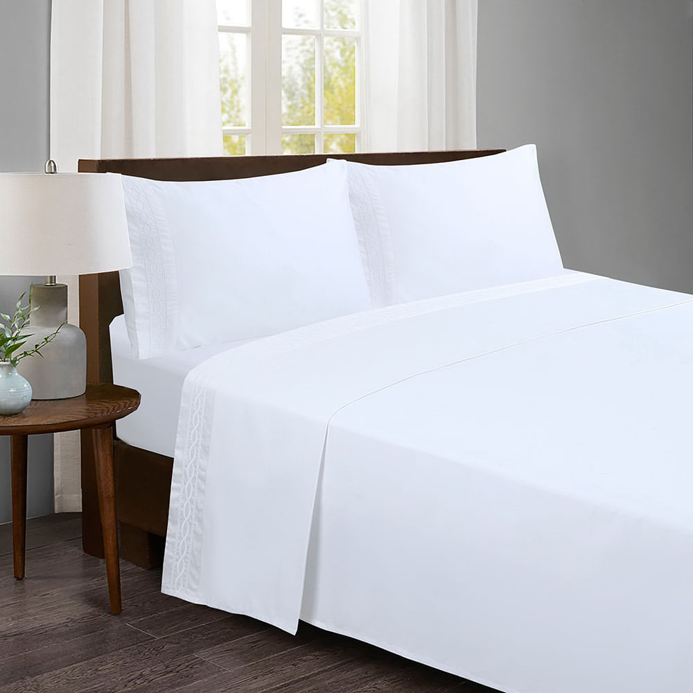 Sabana Bordada On Time King Plaza 300H Algodón Cadena