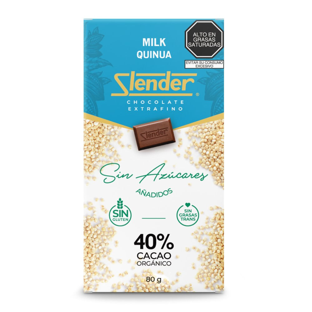 Chocolate con Leche Sin Azúcar Slender Quinua 80g
