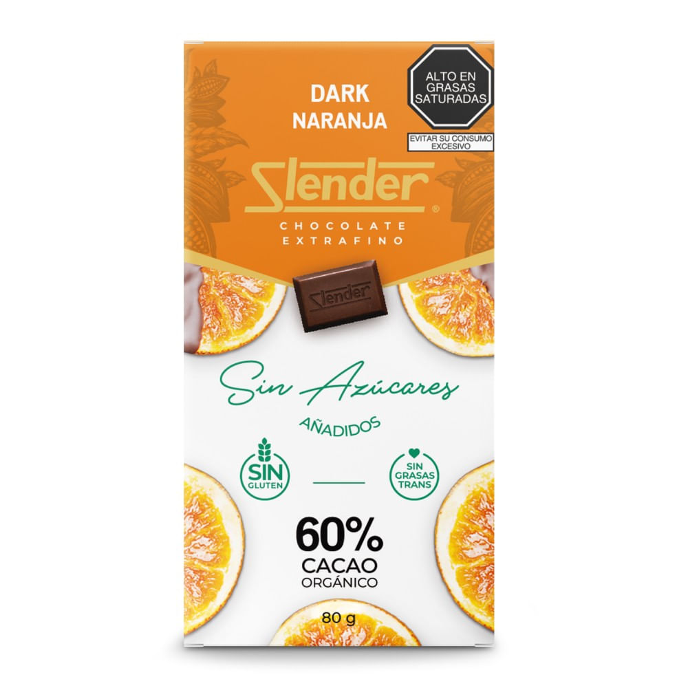 Chocolate Bitter Sin Azúcar Slender Naranja 80g