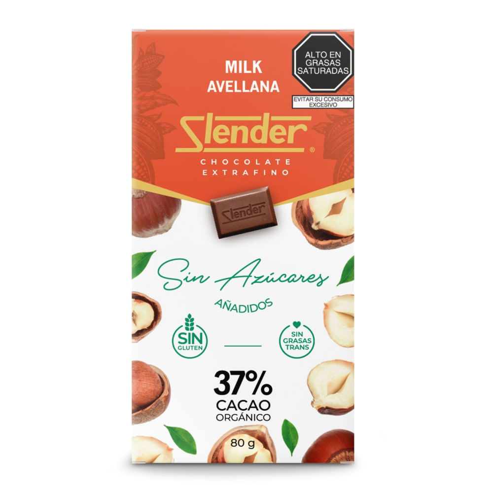 Chocolate con Leche Sin Azúcar Slender Avellanas 80g