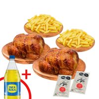 2 Pollo Rostizado + 2un Papas Fritas + Gaseosa Inca Kola Sin Azúcar 1.5L
