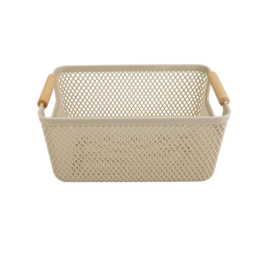 Canasto Krea Plástico Asa Bambú Arena 4.4L