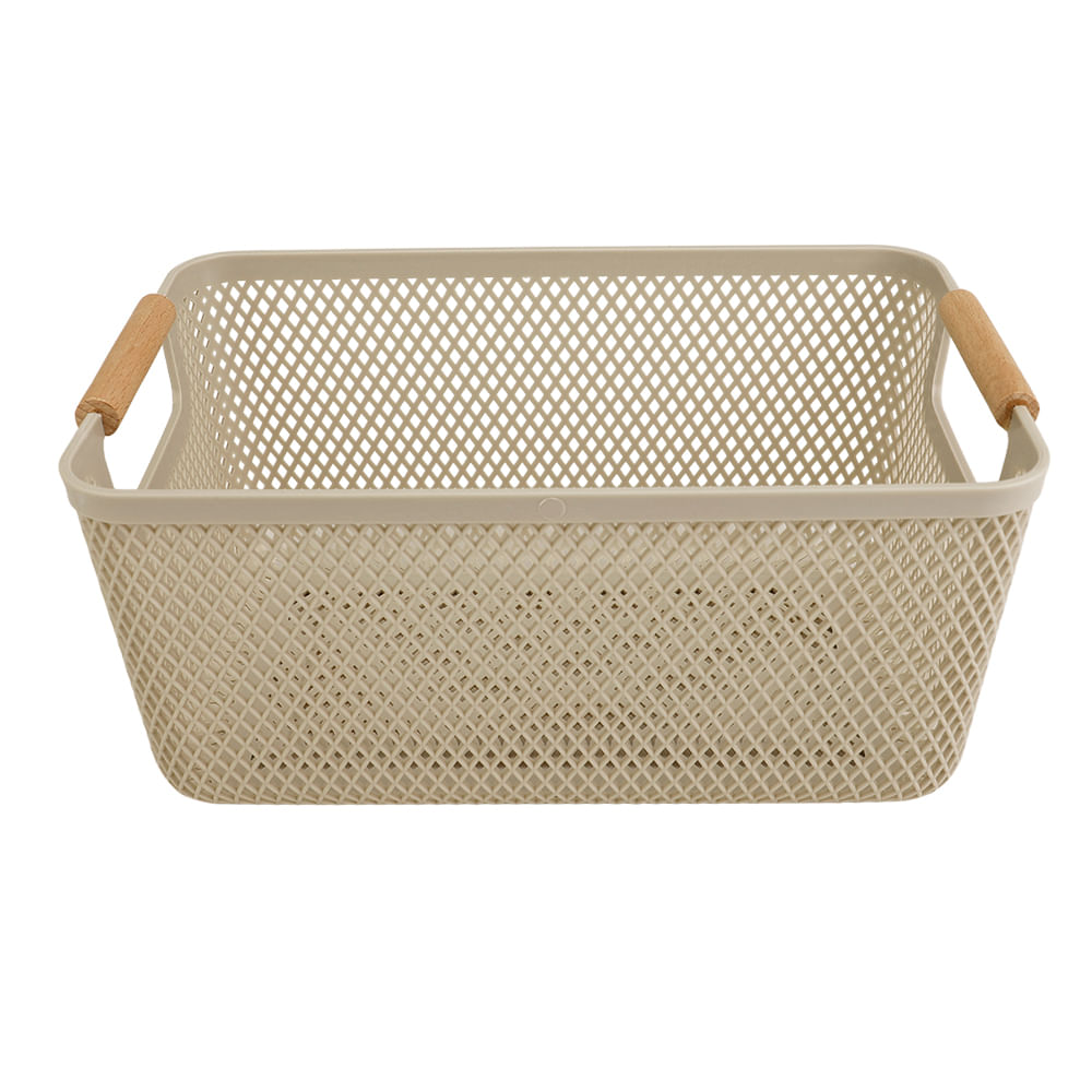 Canasto Krea Plástico Asa Bambú Arena 6.8L