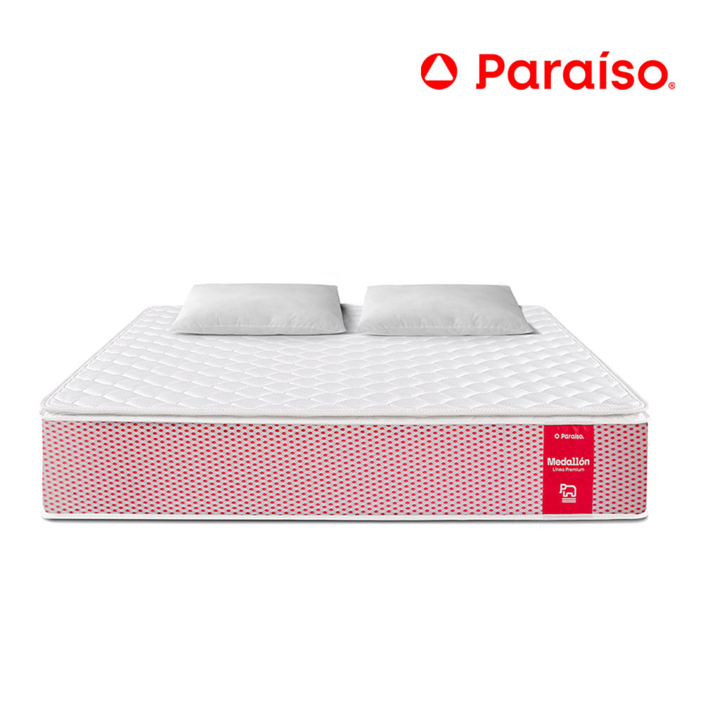 Colchón Paraíso Medallón Ergonómico 2 Plazas + 2 Almohadas + Protector