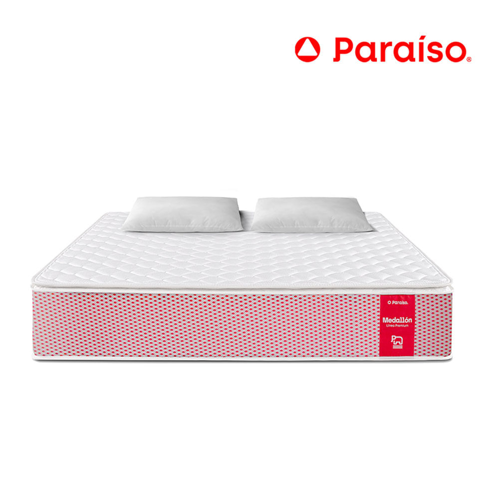 Colchón Paraíso Medallón Ergonómico Queen + 2 Almohadas + Protector