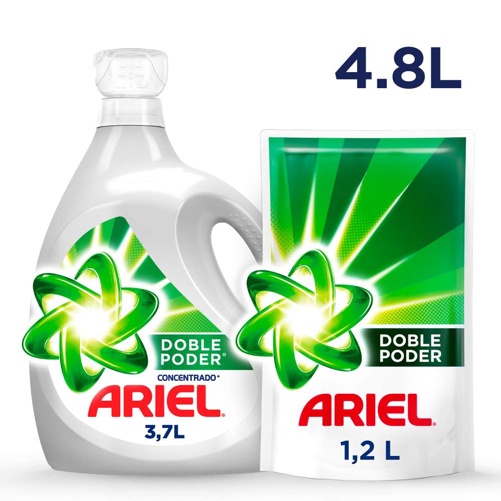 Pack Detergente Líquido Ariel Doble Poder: 3.7L+ 1.2L