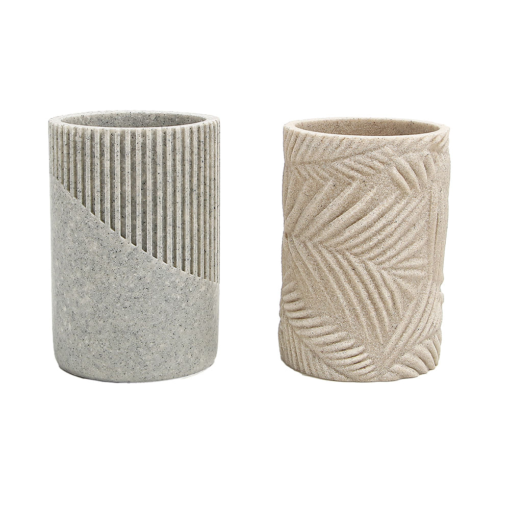 Set Portacepillo Krea Poliresina Hoja Lineas