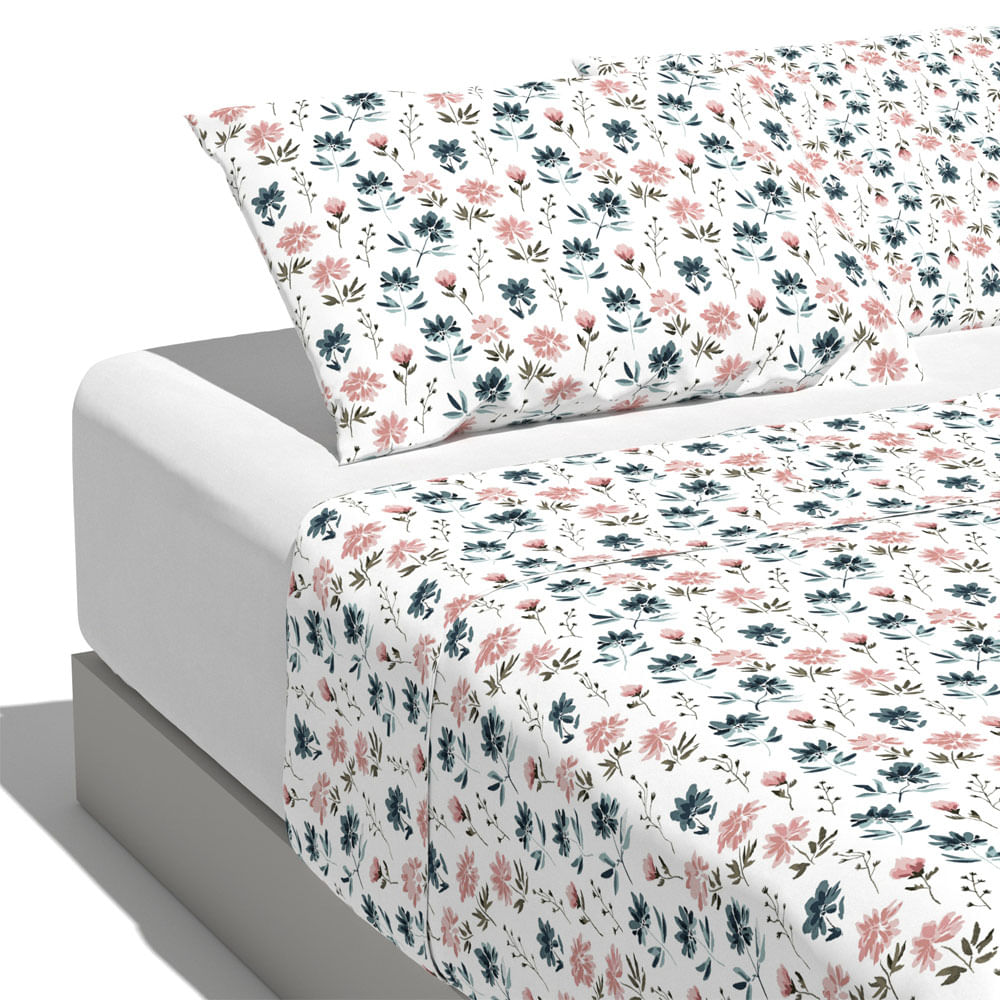 Sabana Estampada Krea Queen Plaza Microfibra 120Gsm Flores