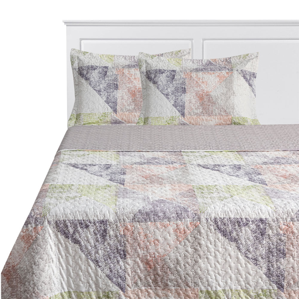 Quilt Estampada Krea King Plaza Microfibra Sup Hojas Texturas