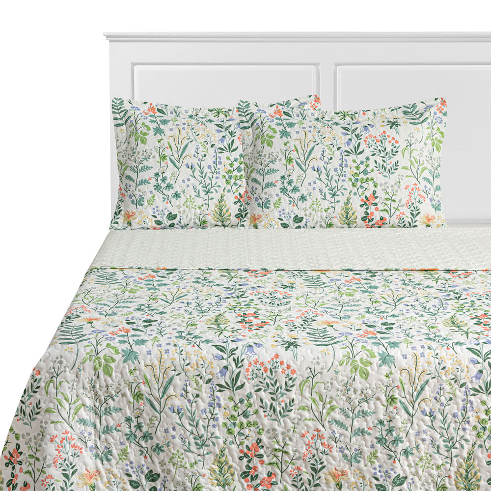 Quilt Estampada Krea King Plaza Microfibra Sup Flor Azul Vintage