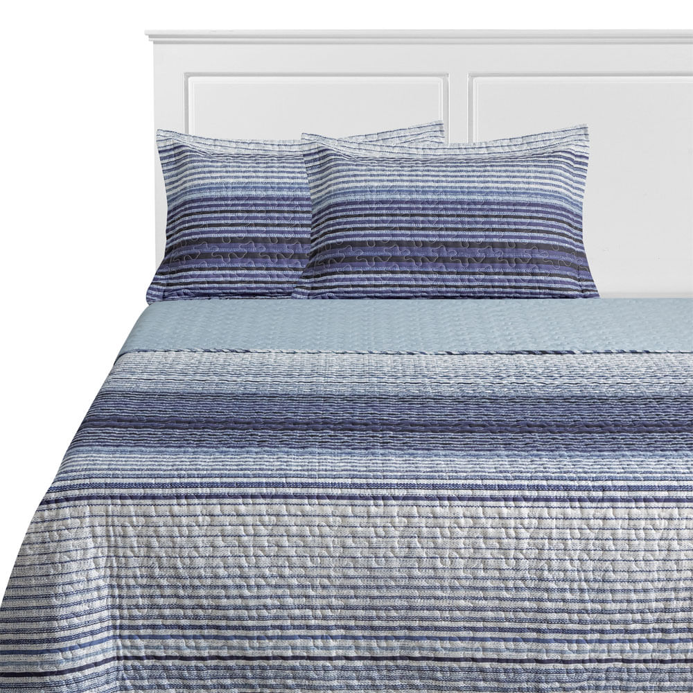 Quilt Estampado Krea Queen Plaza Microfibra Tartán Azul