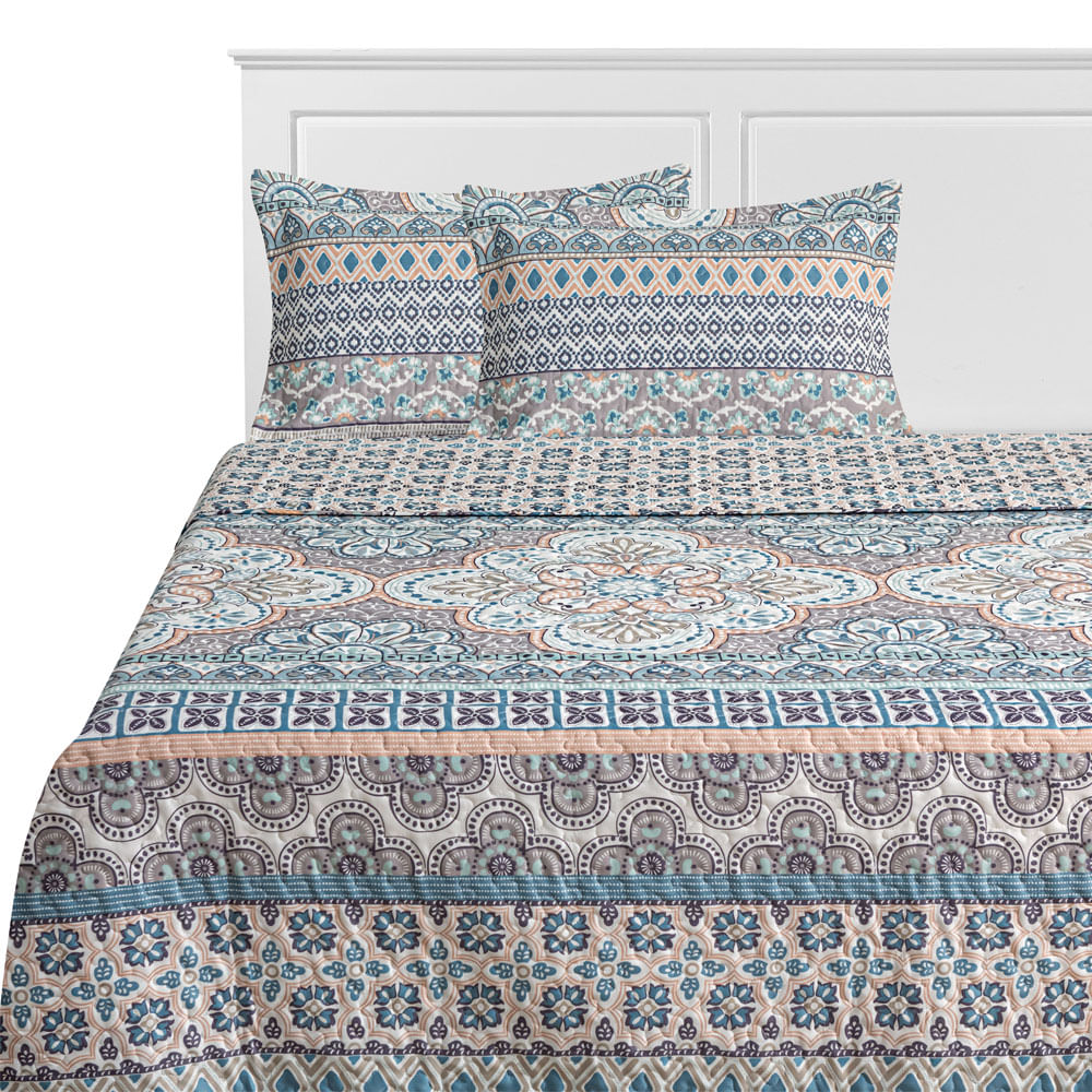 Quilt Estampado Krea Queen Plaza Microfibra Flor de Lis