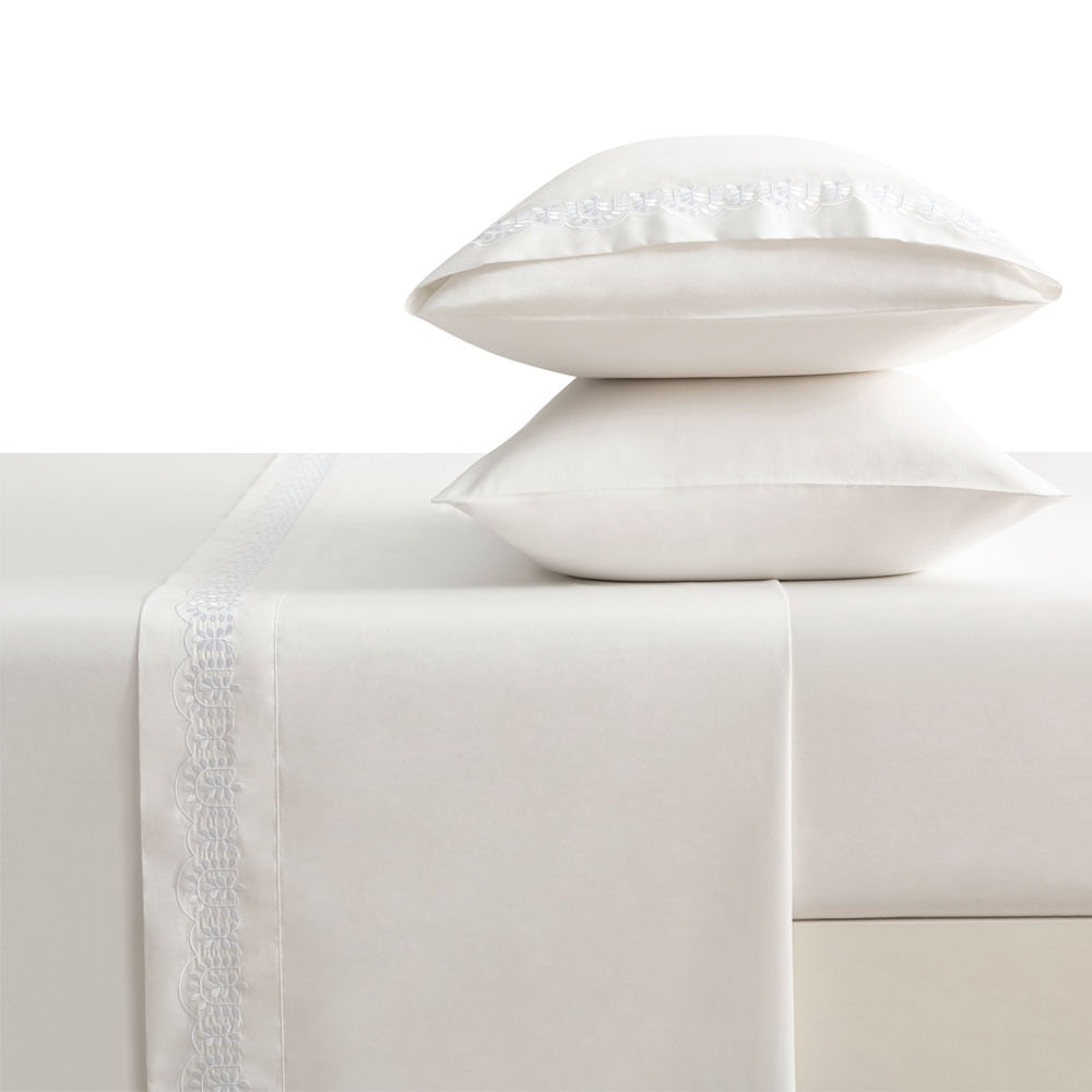 Juego de Sabana Krea Bordado 2 Plazas 230H Algodón Hojas