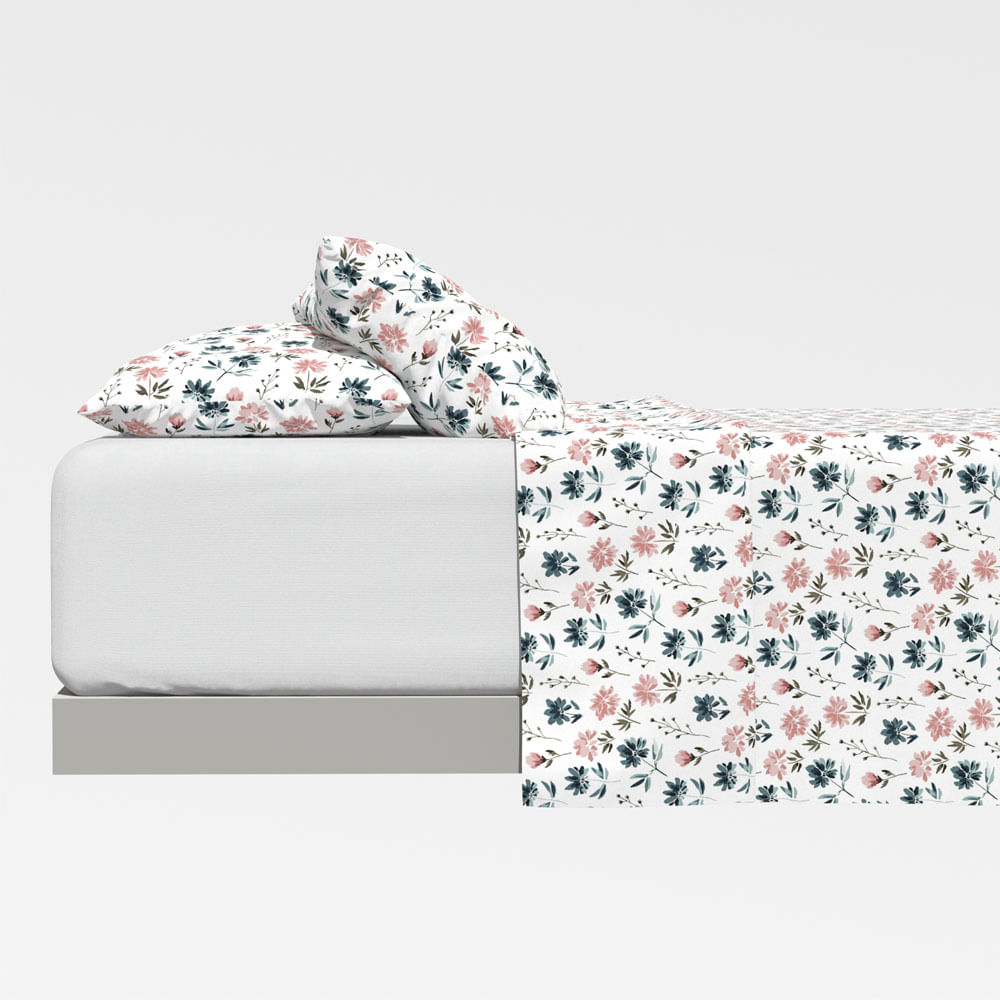 Sabana Estampada Krea 2 Plazas Microfibra 120Gsm Flores