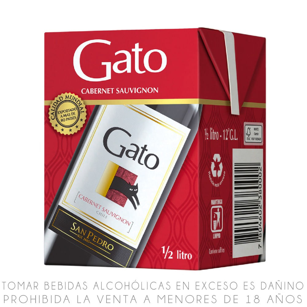 Vino Tinto Cabernet Sauvignon Gato Caja 500ml