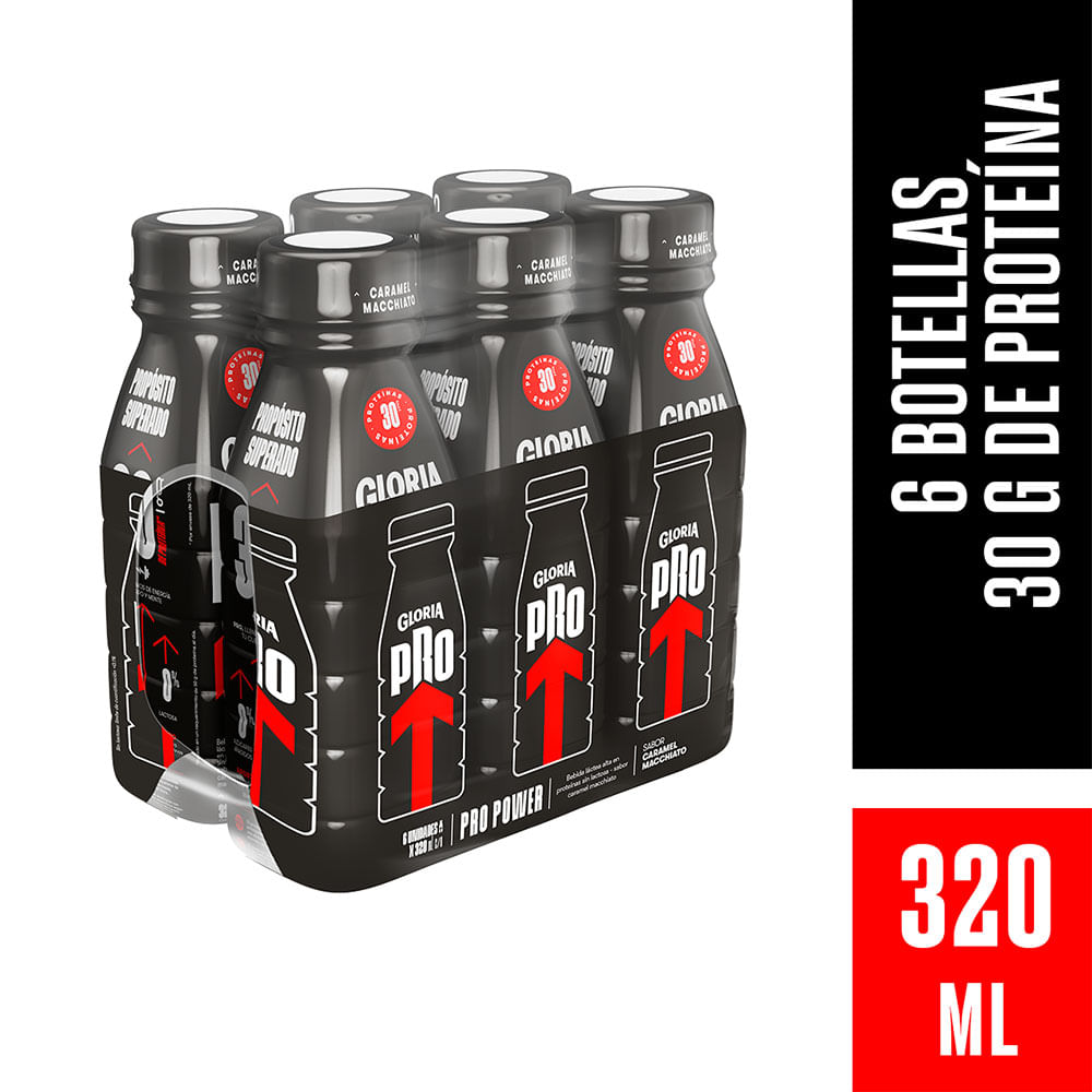 Sixpack Bebida Láctea Gloria Pro Power Caramel Macchiato Botella 320ml