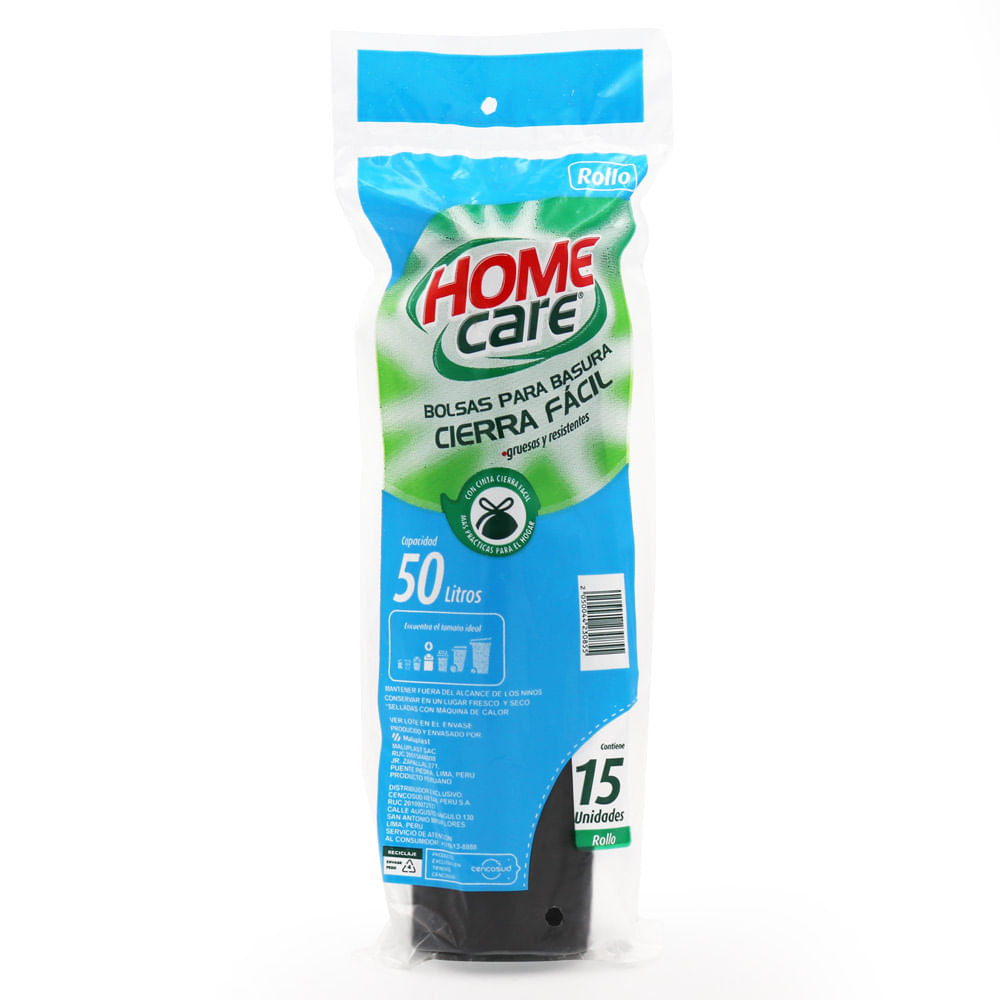 Bolsa de Basura 50L Home Care Rollo 15un