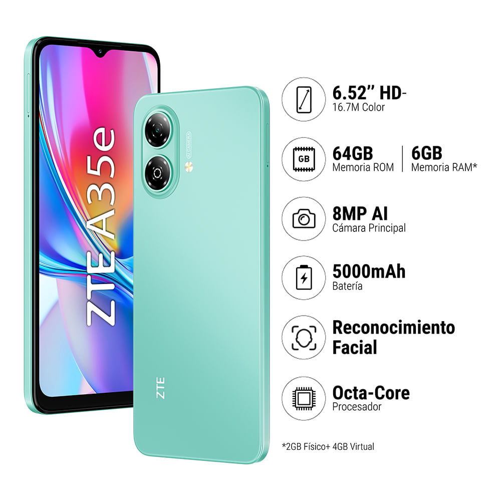 Smartphone ZTE Blade A35E 2+64GB Verde