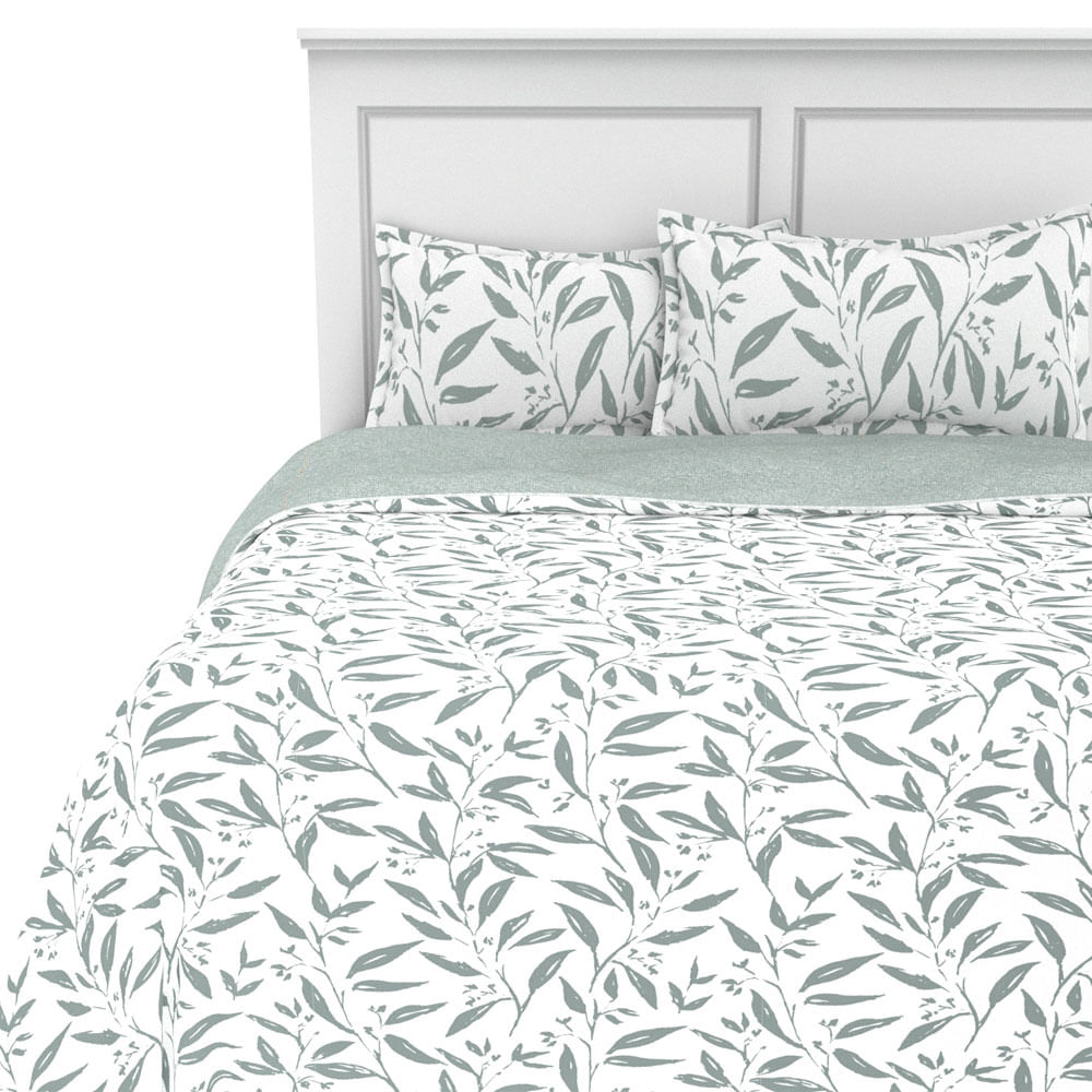 Funda Plumón Krea Estampada Queen Plaza Microfibra Botánico