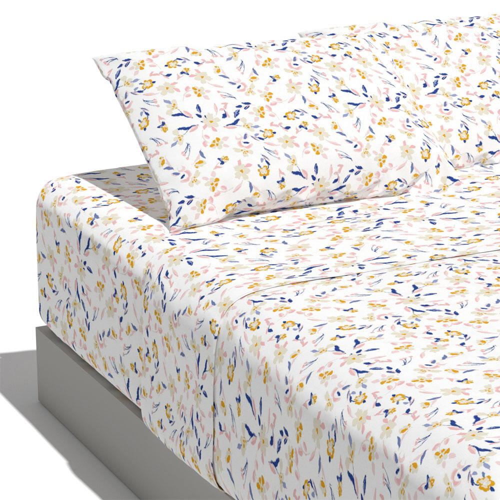 Sabana Krea Estampado 2 Plazas 120Gsm Microfibra Flores Julieta