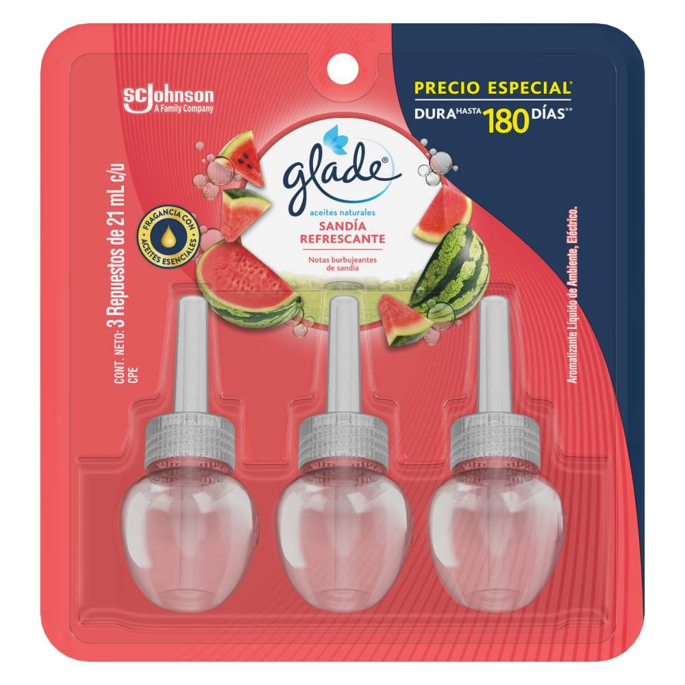 Tripack Ambientador Líquido Glade Sandía Refrescante Repuesto 21ml