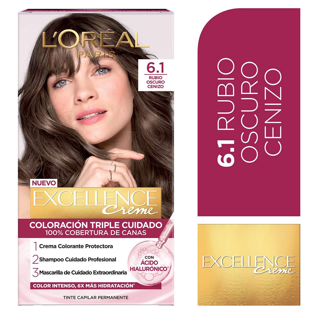 Tinte para Cabello 6.1 Rubio Oscuro Cenizo Creme Caja 162.5 ml