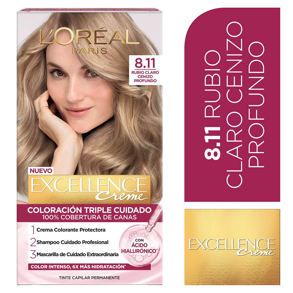 Tinte para Cabello 8.11 Rubio Claro Cenizo Profundo Creme Caja 162.5 ml