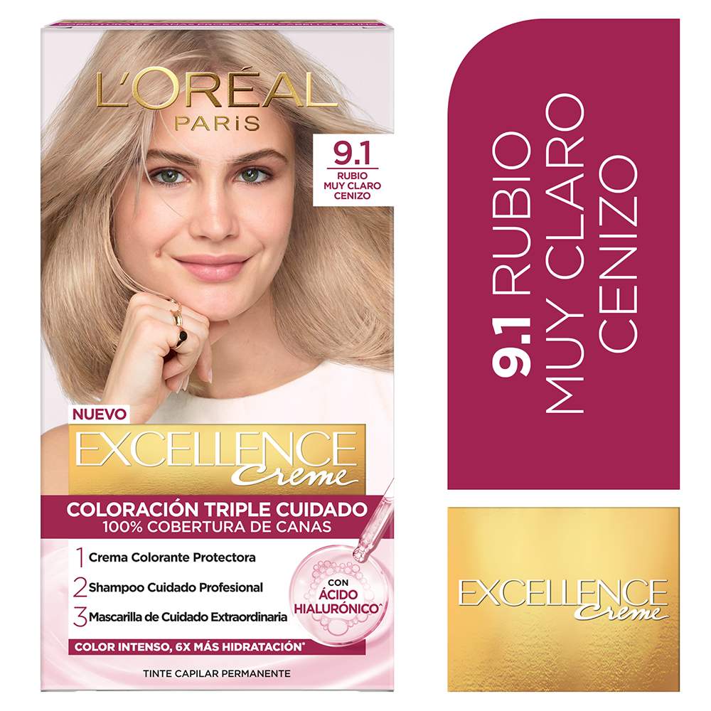 Tinte para Cabello 9.1 Rubio Muy Claro Cenizo Creme Caja 162.5 ml