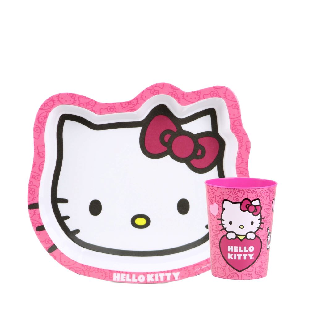 Set Plato Scool Forma con Vaso Hello Kitty