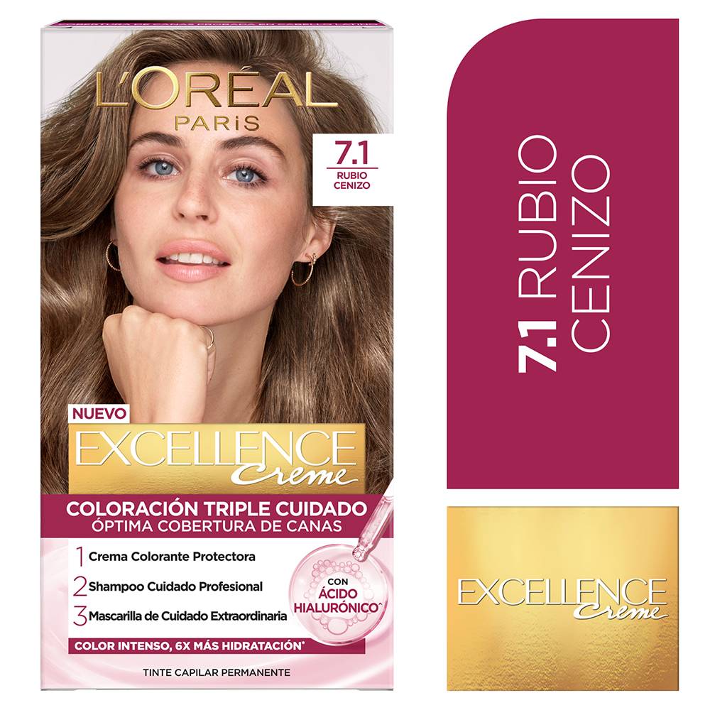 Tinte para Cabello 7.1 Rubio Cenizo Creme Caja 162.5 ml