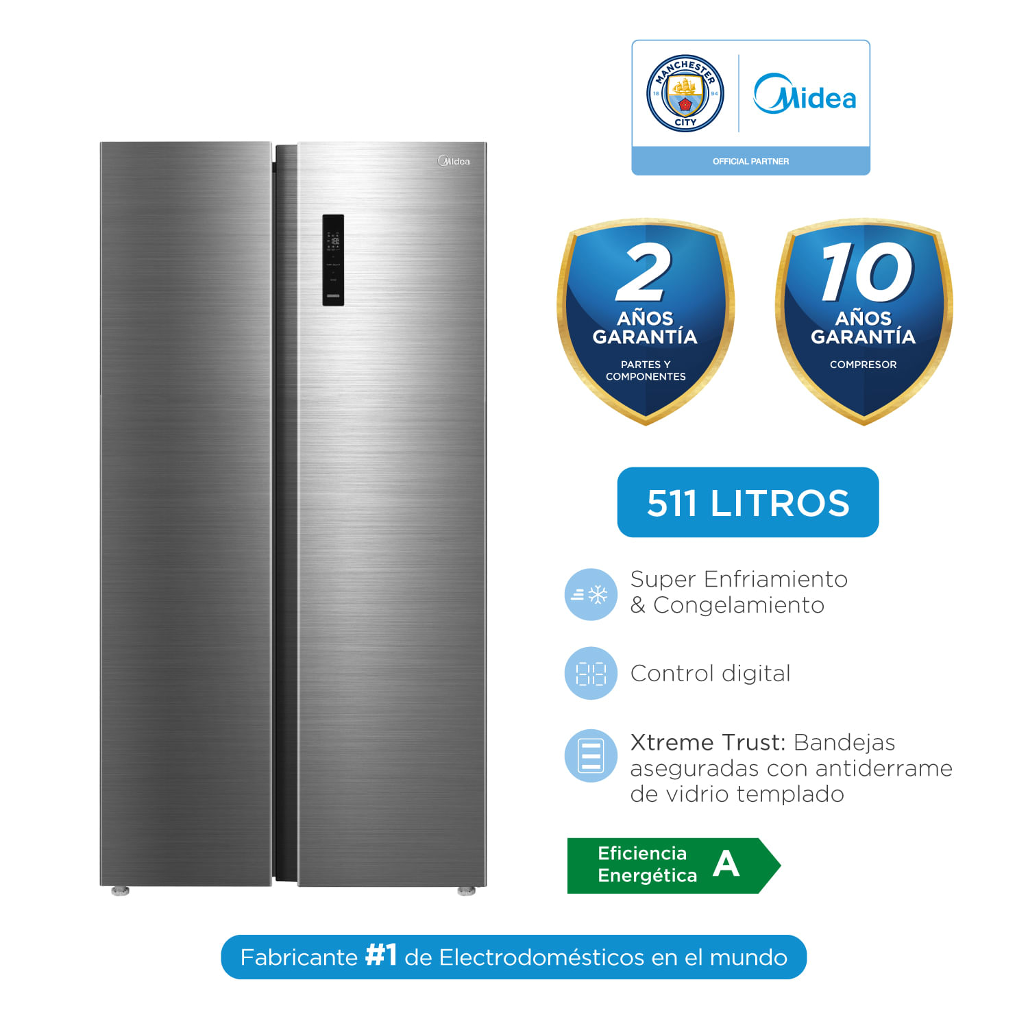 Refrigerador Midea SxS 2P No Frost 511Lts