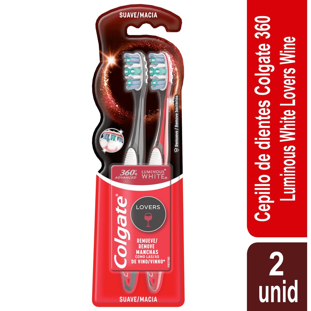 Cepillo de Dientes Colgate 360 Luminous White Lovers Suave 2un