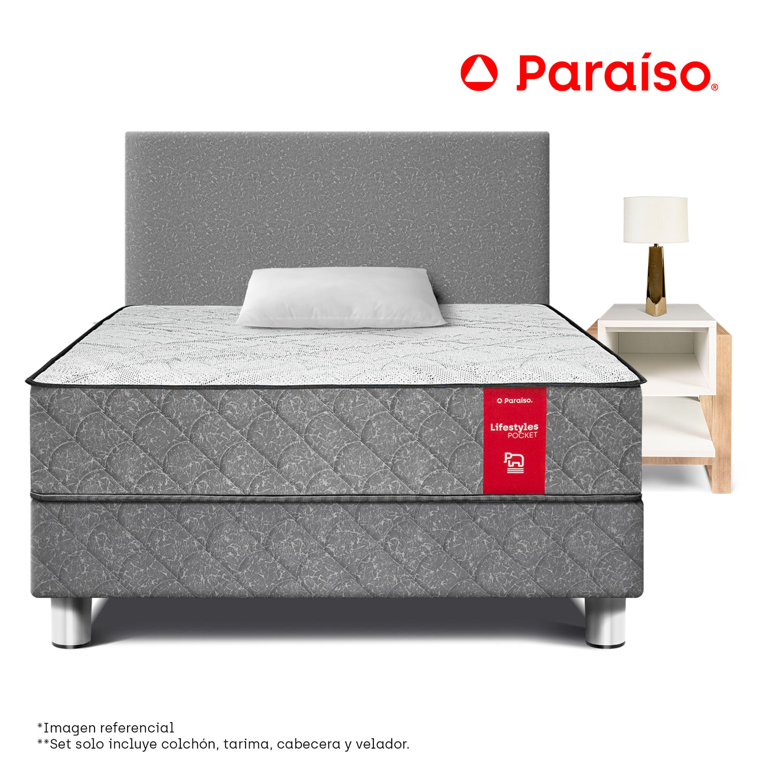 Dormitorio 1.5 Plazas Paraíso Lifestyles Pocket + Velador