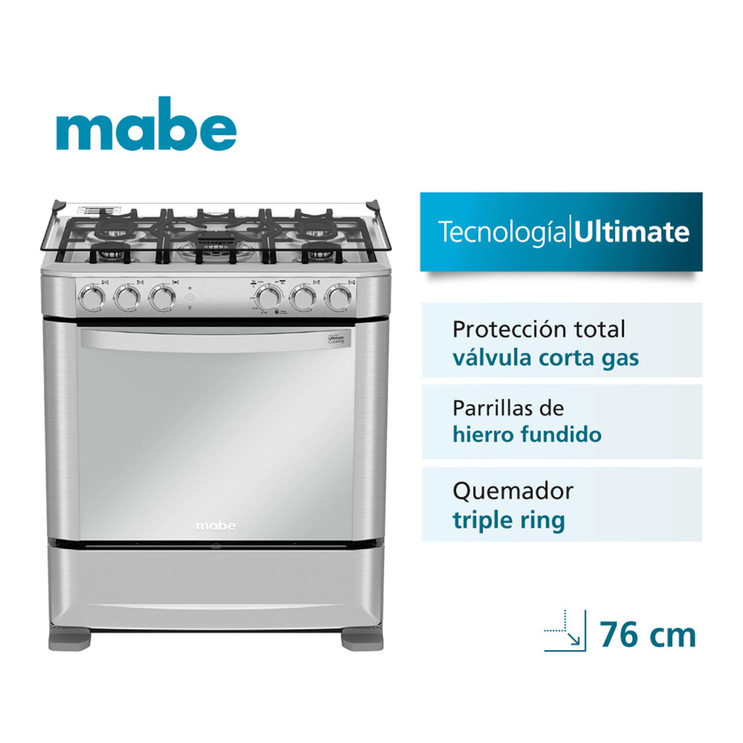 Cocina de Piso a Gas 76cm Inox Mabe cmp7640Fx0