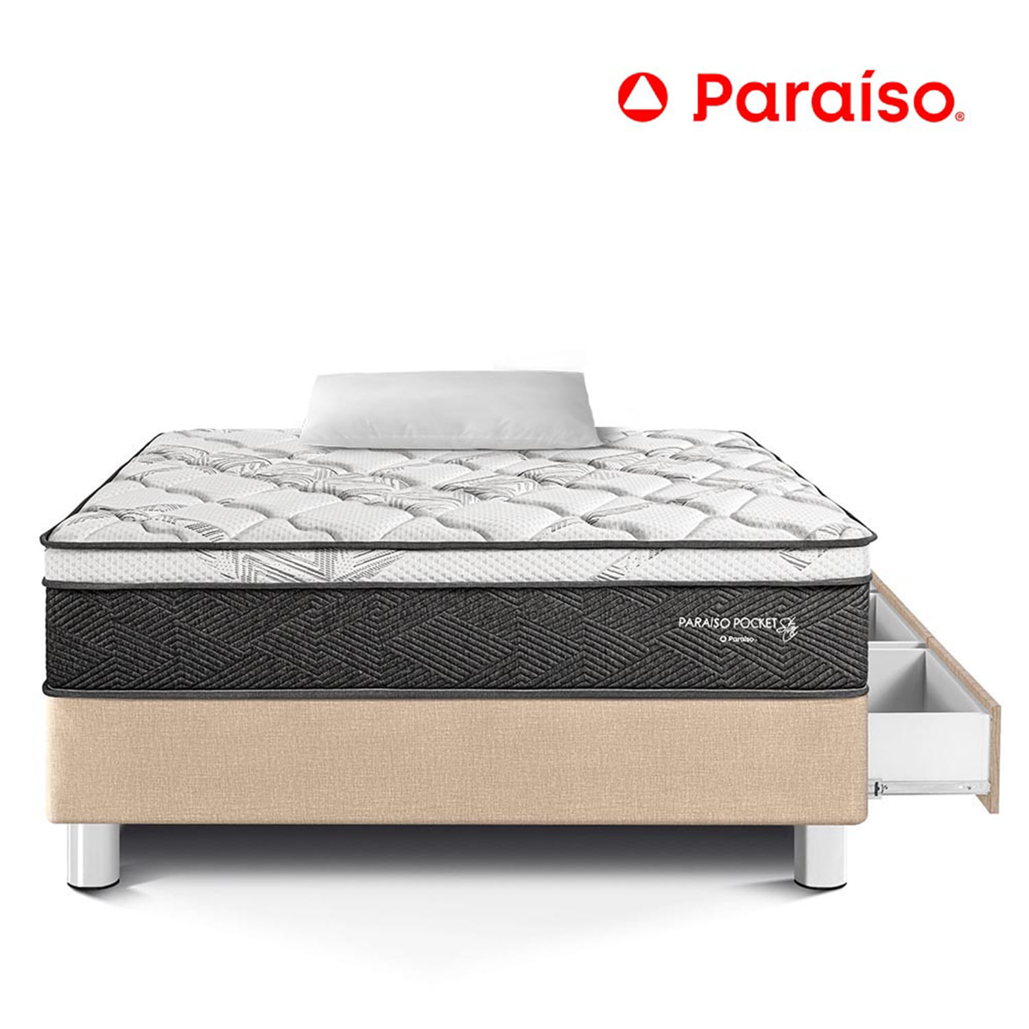 Cama Cajones Paraíso Pocket Star 1.5 Plazas Champagne