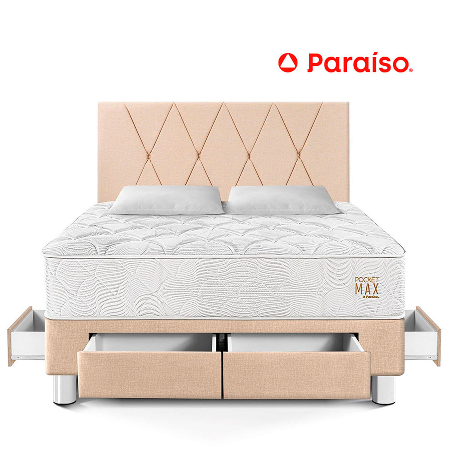 Dormitorio con Cajones Pocket Max Queen Champagne