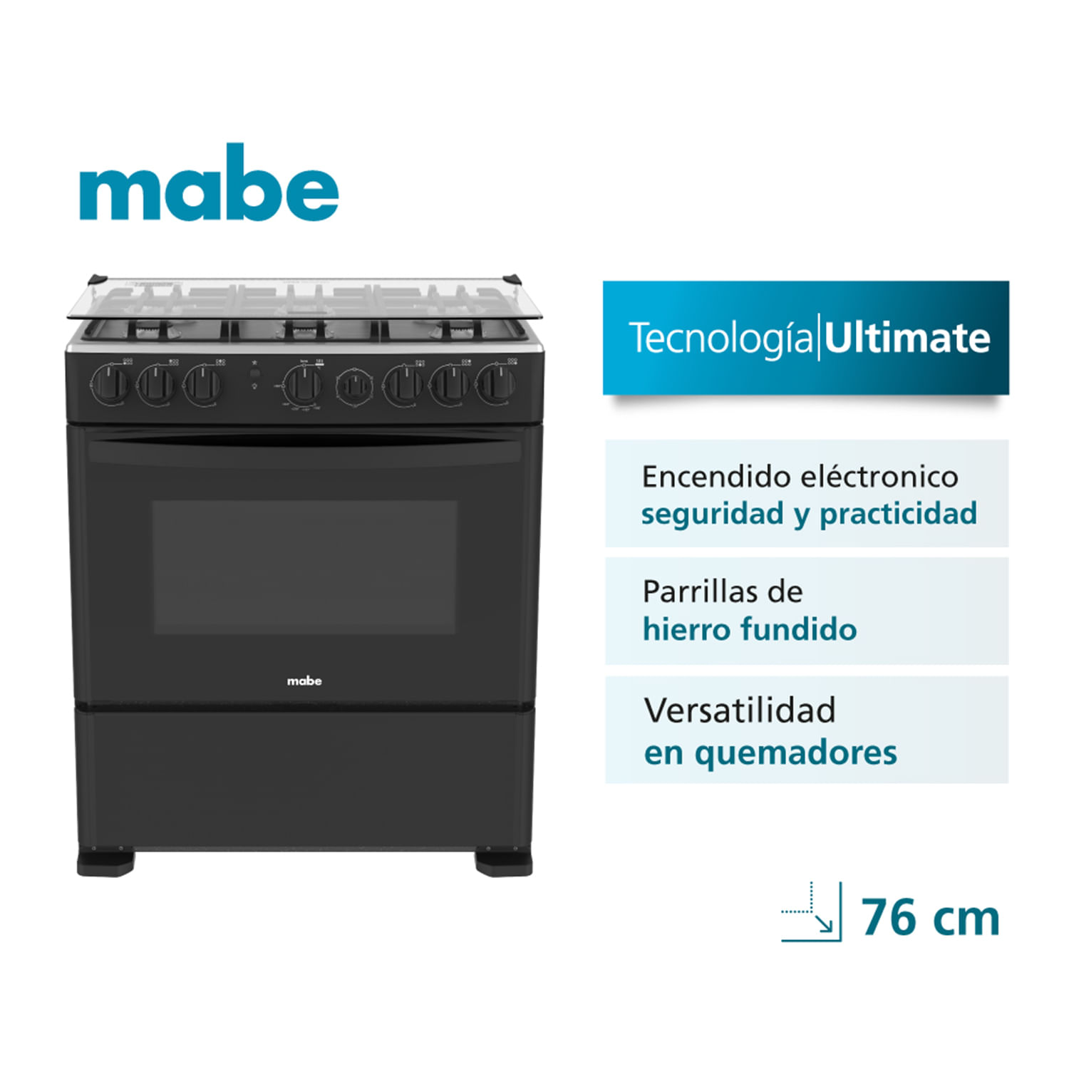 Cocina de Piso 6 Quemadores 76cm Negro Mabe CMP3020FN1